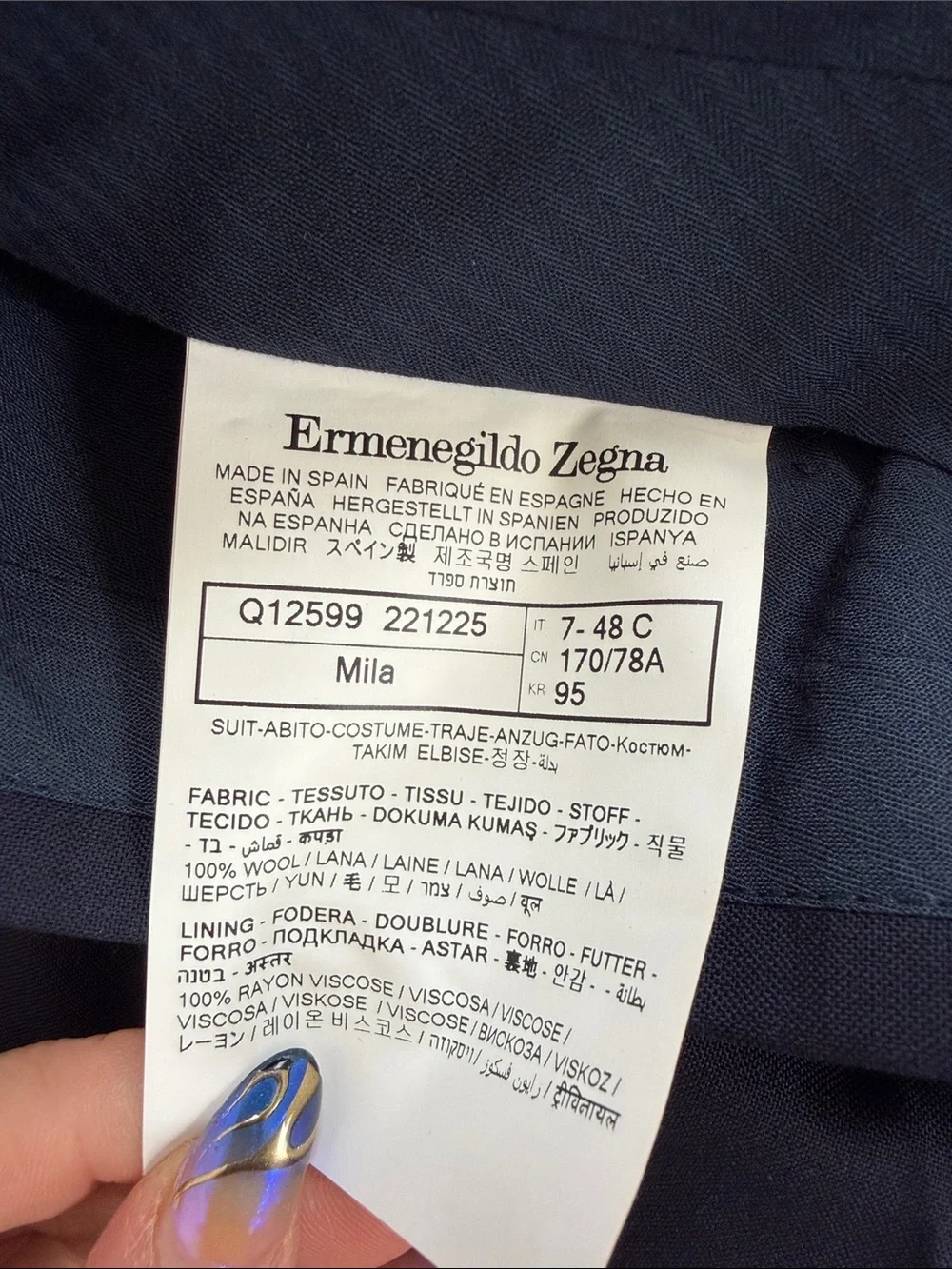 Men's Designer Ermenegildo Zegna suit Navy Two-Piece Suit Jacket and Trousers